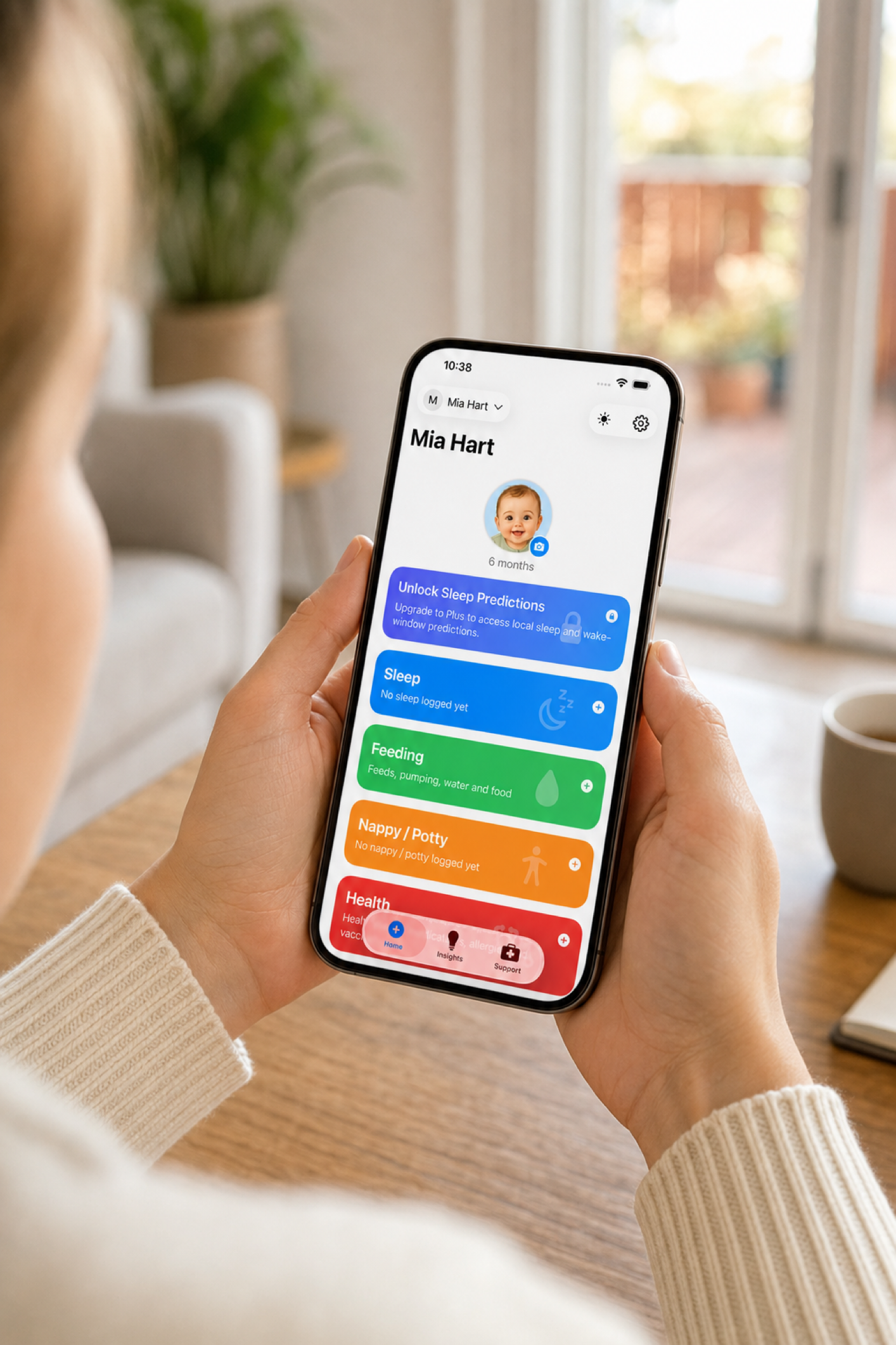 A phone displaying the Nucentra home screen for a fictional child profile.